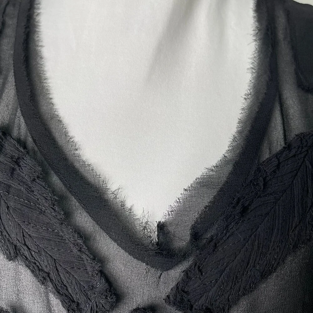 Free People Women's Black Sheer V-Neck Tank Top Size Large - Picture 8 of 12